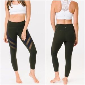 ZYIA Active Leggings/Pants Mesh Olive Green with Navy Blue